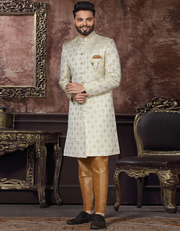 Off White Kurta Jacquard Trouser