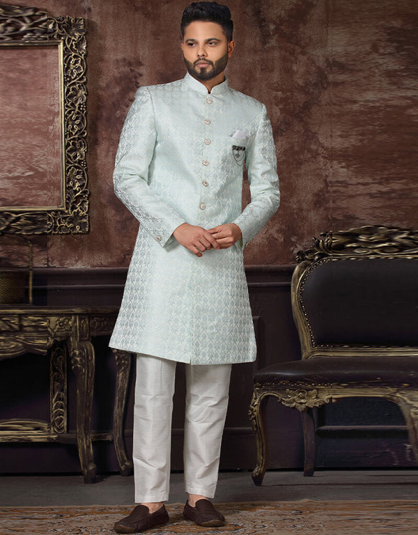 Sky Blue Kurta Jacquard Trouser
