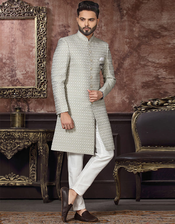 Off White Kurta Jacquard Trouser