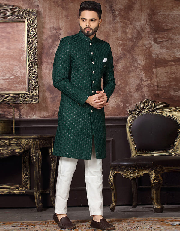 Bottle Green Kurta Art Silk With Embroidery Trouser