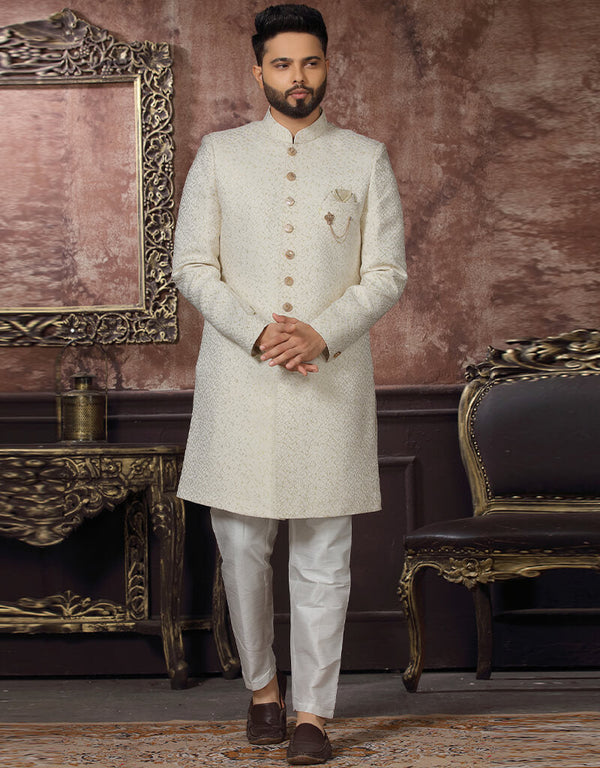 Off White Kurta Art Silk With Embroidery Trouser