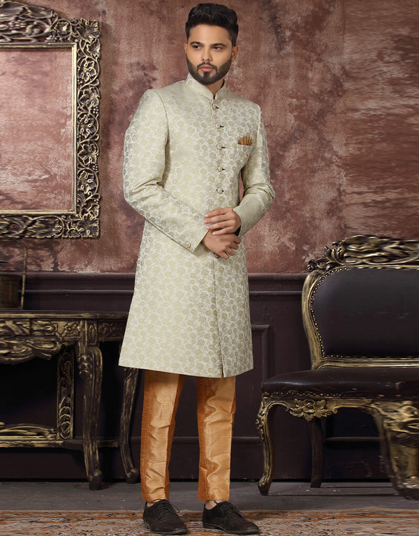 Off White Kurta Jacquard Trouser