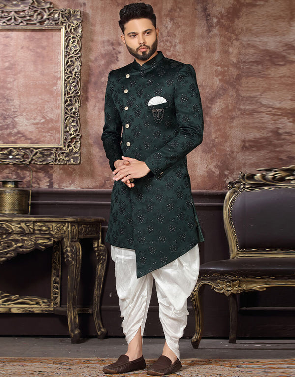 Bottle Green Kurta Art Silk With Embroidery Trouser