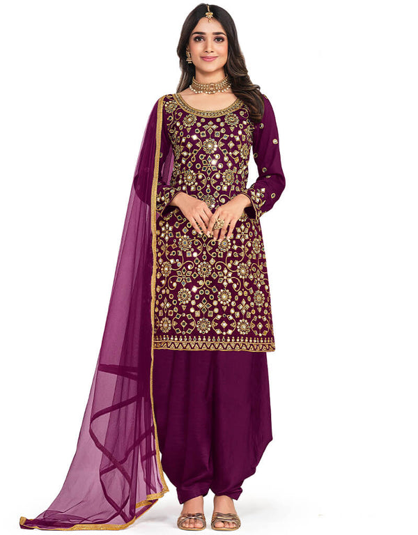 Purple Bitalian Soft Silk Patiyala Suit
