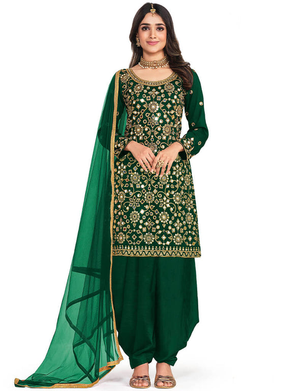 Green Bitalian Soft Silk Patiyala Suit