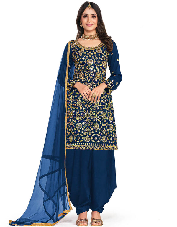 Navy Blue Bitalian Soft Silk Patiyala Suit