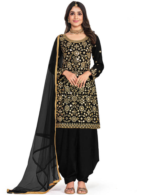 Black Bitalian Soft Silk Patiyala Suit