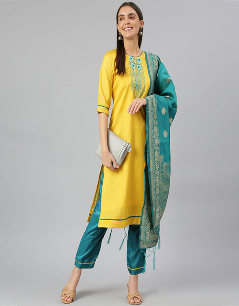 Slub Silk Blend Yellow Suit Suit Pant Bottom