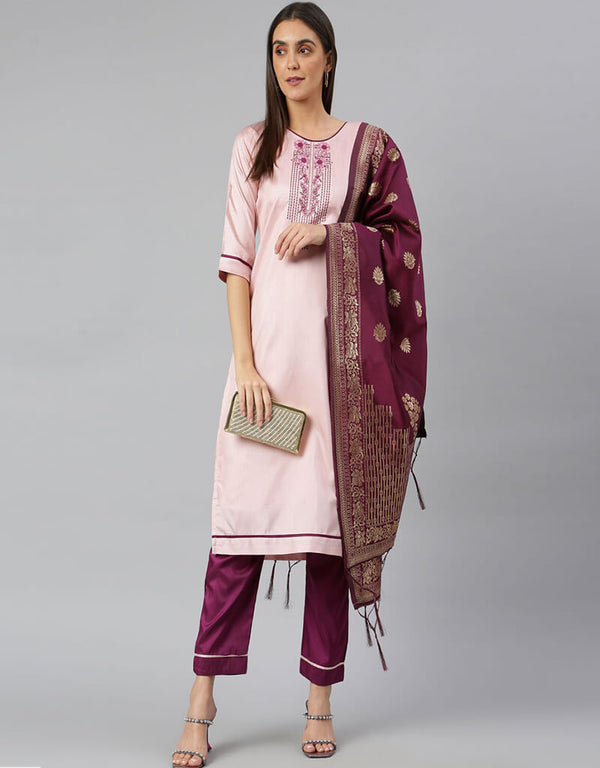 Slub Silk Blend Baby Pink Suit Suit Pant Bottom