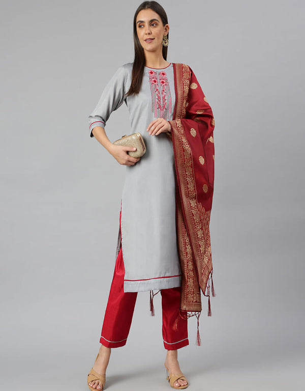 Slub Silk Blend Grey Suit Suit Pant Bottom