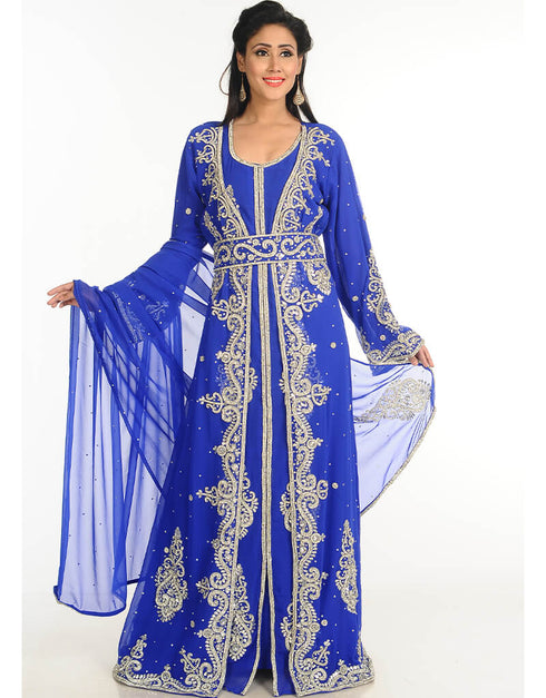 Women Blue Georgette Hand Embroidery Party Wear Kaftan