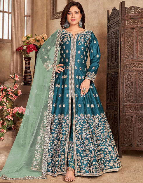 Teal Green Art Silk Pant Suit