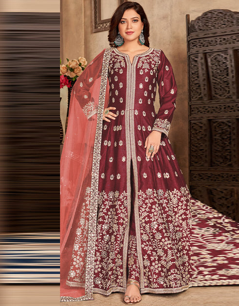 Brown Art Silk Pant Suit