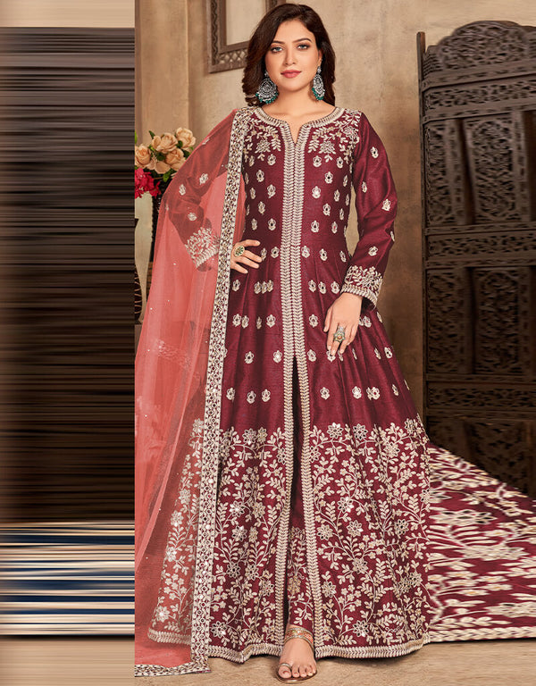 Brown Art Silk Pant Suit