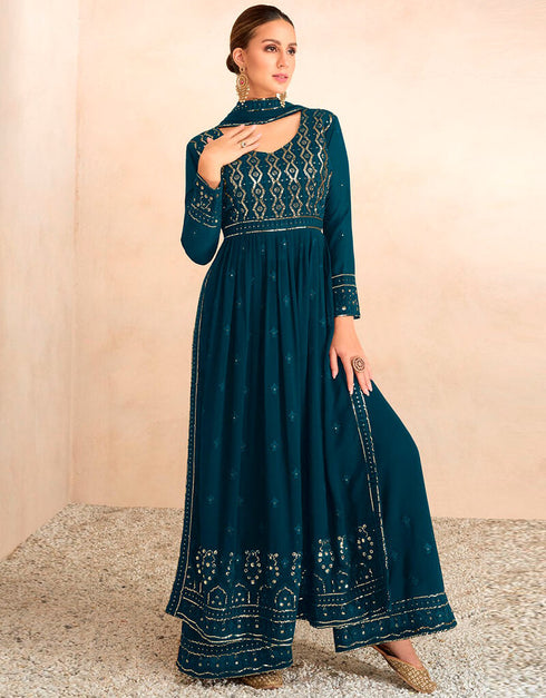 Firefly Palazzo style Salwar Kameez Semi-Stitched Salwar Kameez Salwar Kameez in Embroidered, Beeds & Lace Work