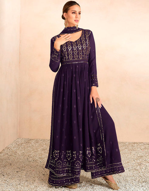 Bleached Cedar Palazzo style Salwar Kameez Semi-Stitched Salwar Kameez Salwar Kameez in Embroidered, Beeds & Lace Work