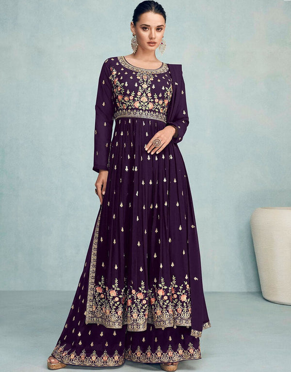 Bleached Cedar Palazzo style Suit Semi-Stitched Salwar Kameez Salwar Kameez in Embroidery, Sequins & Lace Work