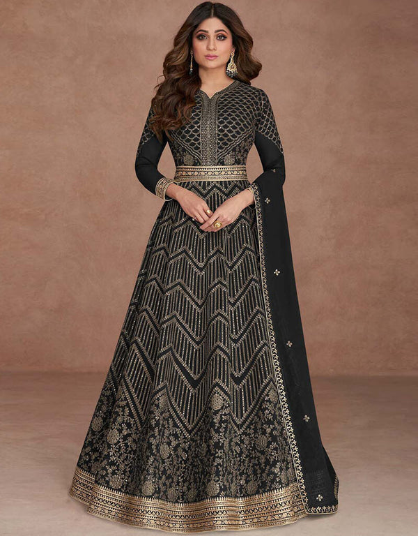 Rangoon Green Anarkali style Anarkali Semi-Stitched Salwar Kameez Salwar Kameez in Embroidered, Beeds & Lace Work