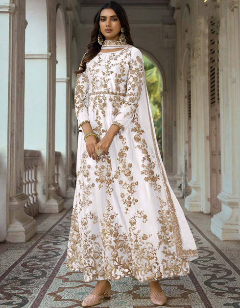 Mercury Anarkali style Anarkali Semi-Stitched Salwar Kameez Salwar Kameez in Cording Embroidery, Sequins & Lace Work
