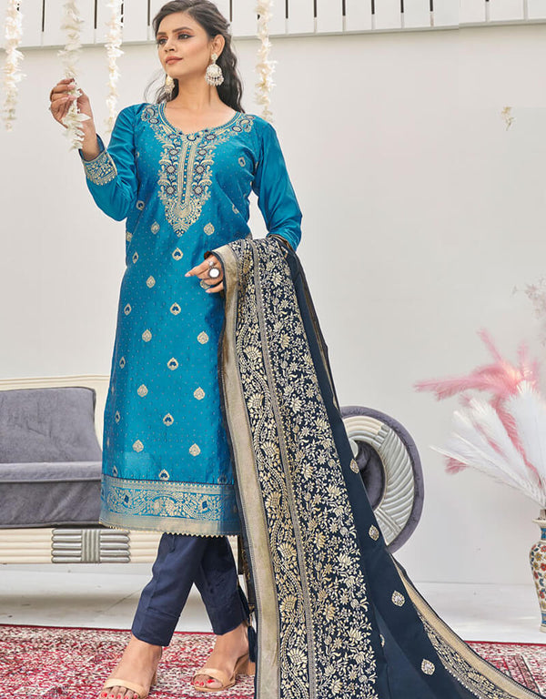 Banarasi Jacquard Firozi Salwar Kameez Suit Pant Bottom