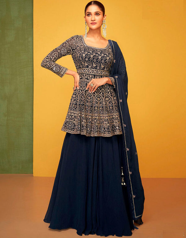 Mirage Palazzo style Suit Semi-Stitched Salwar Kameez Salwar Kameez in Embroidered, Beeds & Lace Work