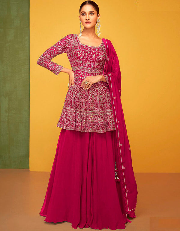 Shiraz Palazzo style Suit Semi-Stitched Salwar Kameez Salwar Kameez in Embroidered, Beeds & Lace Work