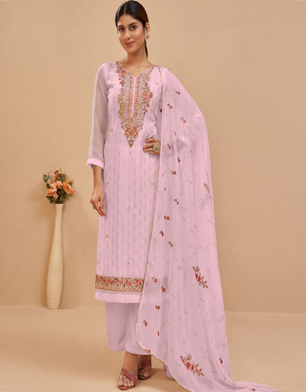 Pure Georgette Light Pink Salwar Kameez Suit Palazzo Bottom