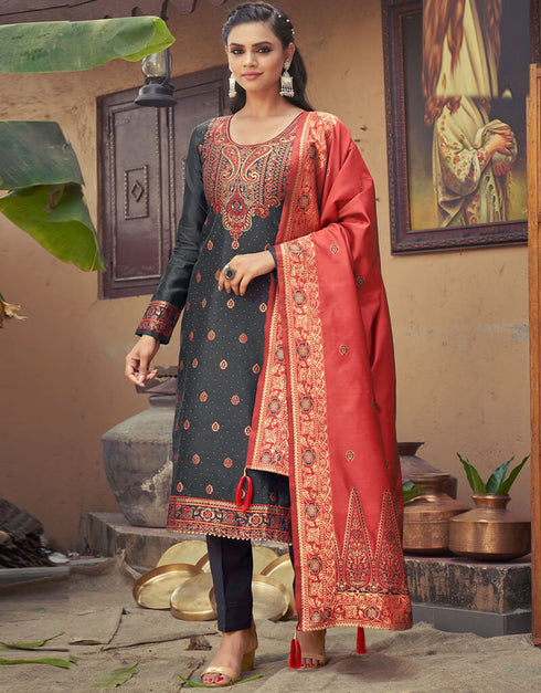 Banarasi Jacquard Black Suit Suit Pant Bottom