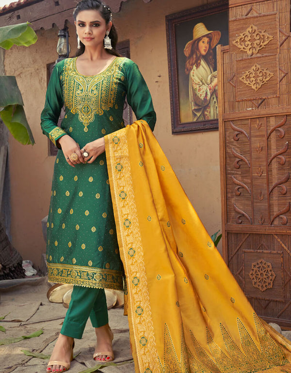 Banarasi Jacquard Green Suit Suit Pant Bottom