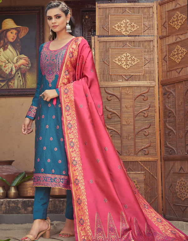 Banarasi Jacquard Aqua Blue Suit Suit Pant Bottom