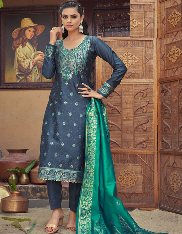 Banarasi Jacquard Navy Blue Suit Suit Pant Bottom