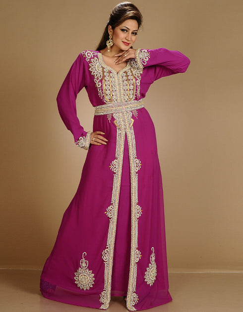 Muslimah Multicolor Georgette Hand Zari Embroidery Kaftan