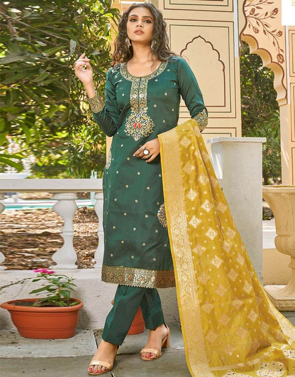 Banarasi Jacquard Green Suit Suit Pant Bottom