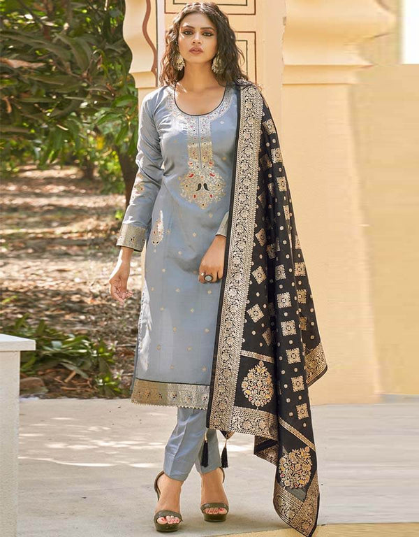 Banarasi Jacquard Grey Suit Suit Pant Bottom