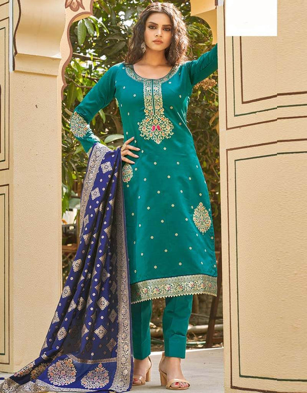 Banarasi Jacquard Rama Green Suit Suit Pant Bottom