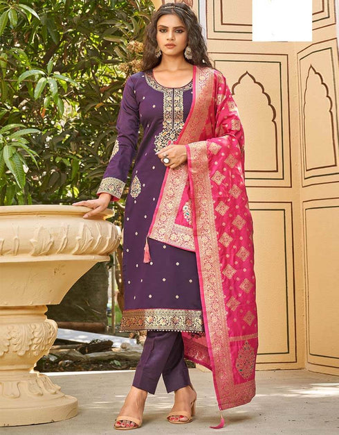 Banarasi Jacquard Purple Suit Suit Pant Bottom