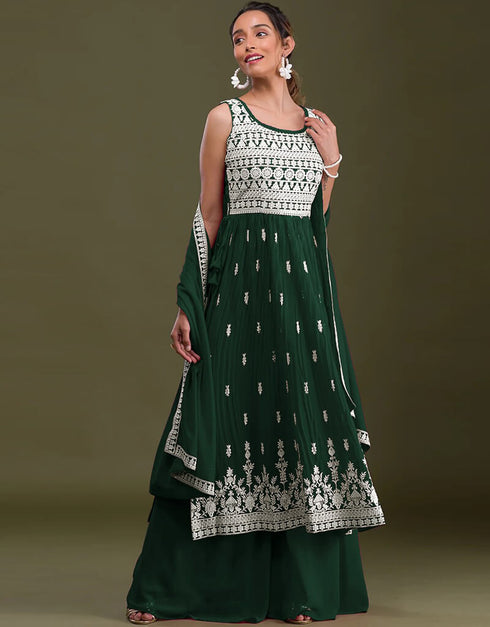 Bush Palazzo style Salwar Kameez Faux Georgette Salwar Kameez in Sequins Embroidery & Lace Work