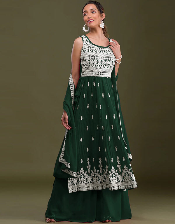 Bush Palazzo style Salwar Kameez Faux Georgette Salwar Kameez in Sequins Embroidery & Lace Work
