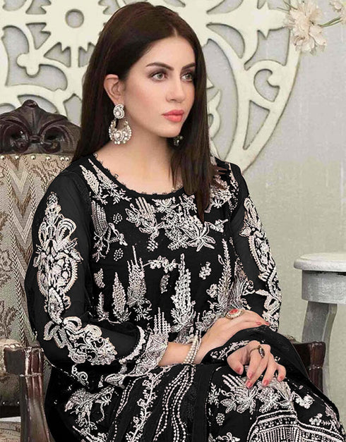 Black Faux Georgette Pant Salwar Suit Closure View