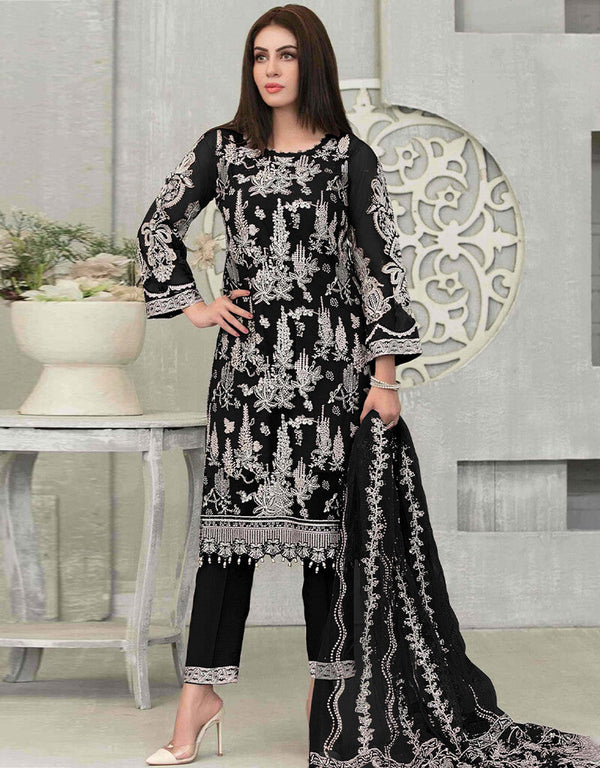 Black Faux Georgette Pant Salwar Suit