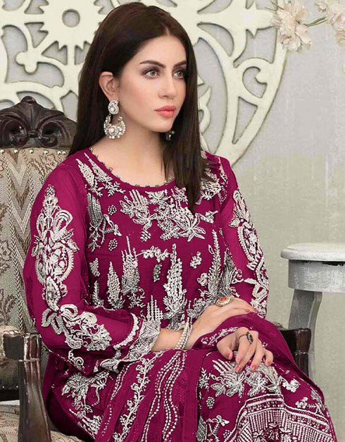 Pink Faux Georgette Pant Salwar Suit Closure View