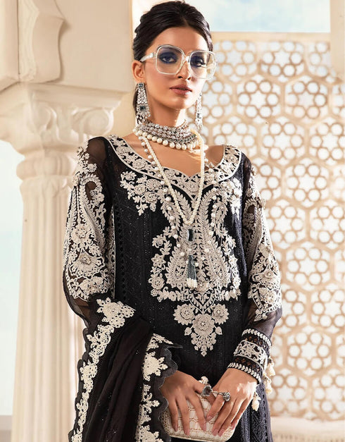Black Faux Georgette Palazzo Salwar Suit Closure View