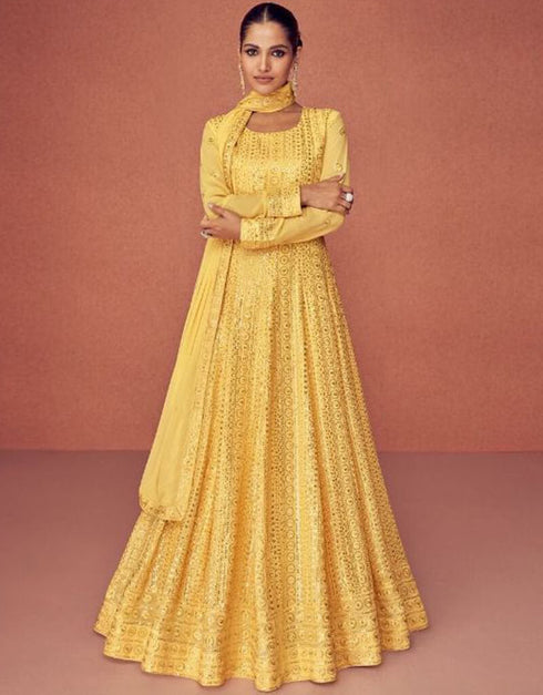 Yellow Georgette Anarkali Salwar Suit