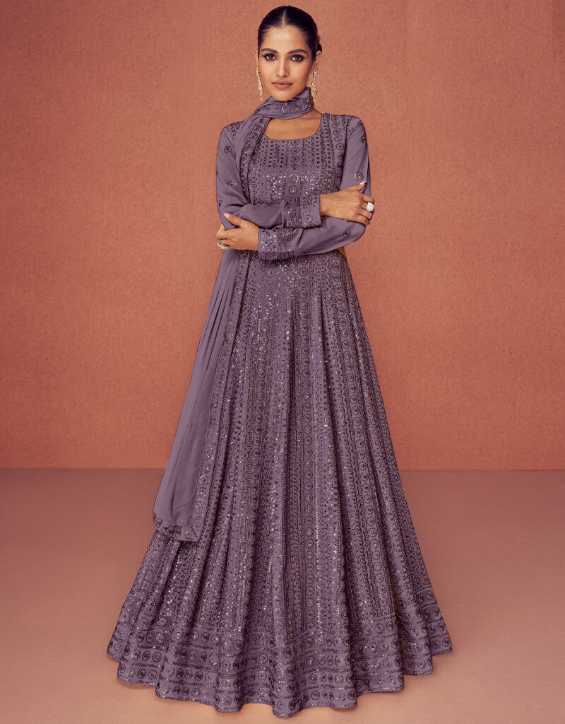Alluring Purple Embroidered Silk Georgette Festive Salwar Suit
