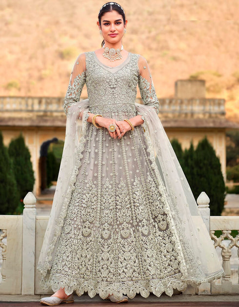 Martini Anarkali style Anarkali Semi-Stitched Salwar Kameez Salwar Kameez in Cording Embroidery, Stone & Lace Work
