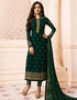 Bottle Green Pant style Straight Faux Georgette Salwar Kameez in Embroidery, Stone & Lace Work