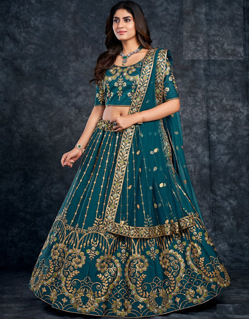 Blue Whale Lehenga style Choli Semi-Stitched Lehenga Choli Salwar Kameez in Sequins Embroidery, Zari, Daimonds & Lace Work