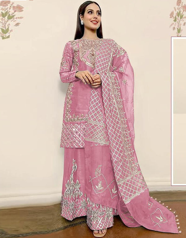 Pink Organza Silk Palazzo Salwar Suit