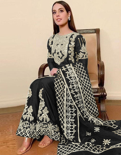 Black Organza Silk Palazzo Salwar Suit Closure View