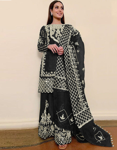 Black Organza Silk Palazzo Salwar Suit